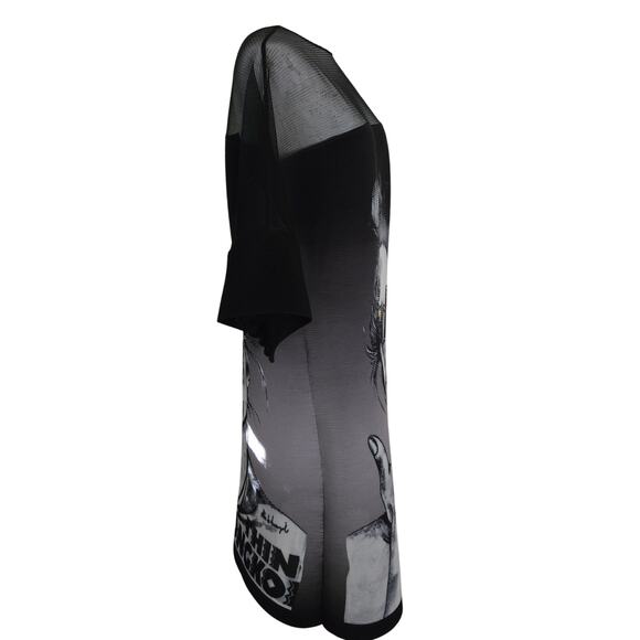 Thin Hongkoi Graphic Harajuka Style Plisse Kimono Sleeve Sheer Midi Dress - Picture 3 of 11